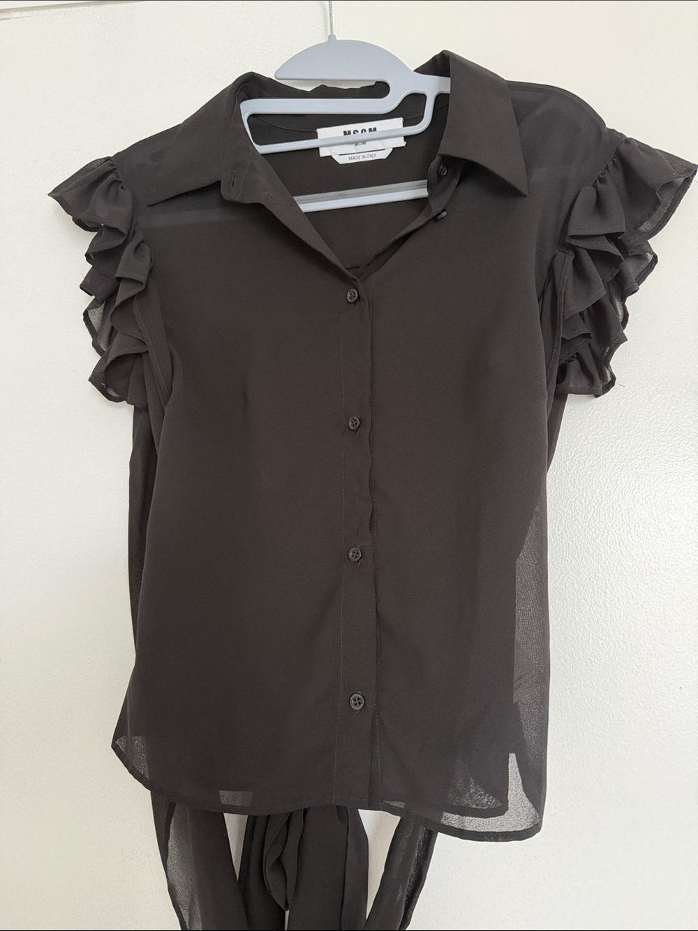 MSGM Black Ruffle Sleeve Button-Front Blouse - Picture 2 of 11